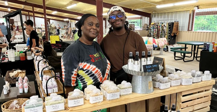 Vendors at a farmers market.